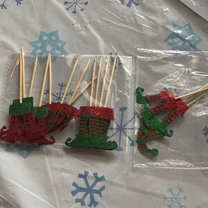 Festive Elf Hat and Shoe Cupcake Toppers - Red and Green(15)